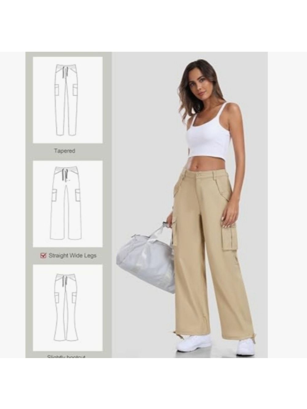 MoFiz Womens khaki Cargo 6 Pockets Baggy Streetwear Wide Leg HighWaisted NWT SzL - Picture 3 of 11
